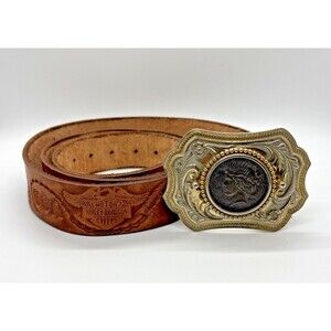 Vintage Harley Davidson Belt With Silver Dollar 1924 Buckle USA Eagle Brown 50"